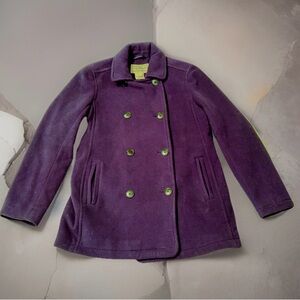 L.L. Bean Women's Deep Purple Fleece Pea Coat double breast size Small